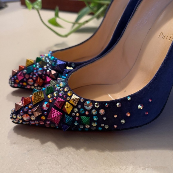 CHRISTIAN LOUBOUTIN 100 VEAU VELOURS CHINA BLUE/MIX MULTI - Picture 3 of 7